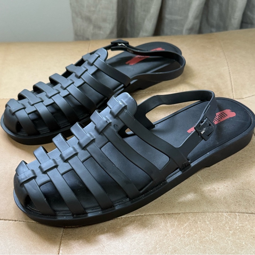 Women’s MELISSA Disco Flat Sandals Black Jelly Size 8 ECU - Picture 2 of 10